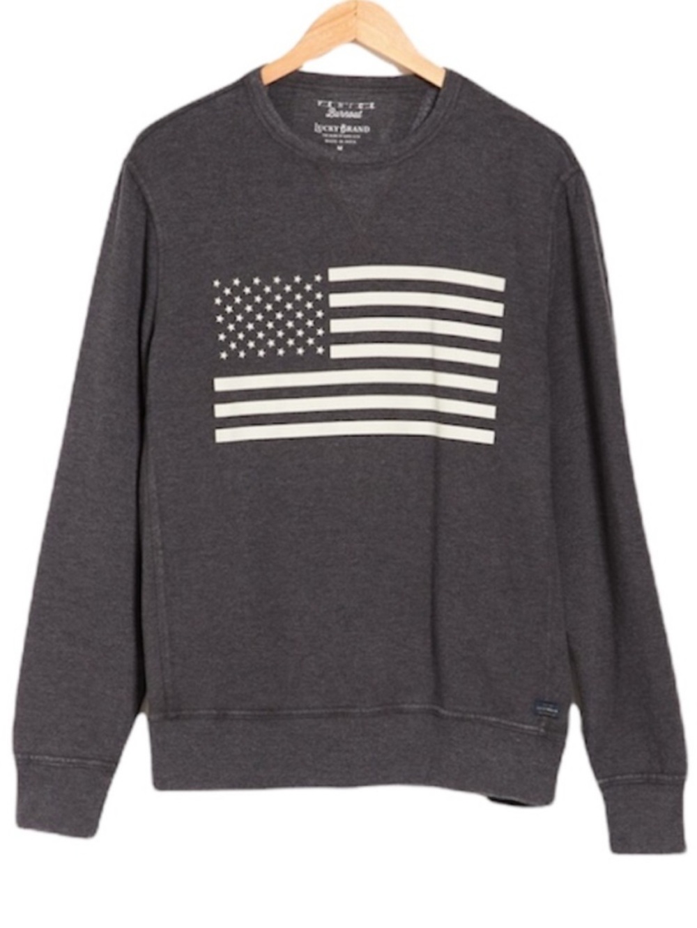 Lucky Brand Venice Burnout American Flag Sweatshirt Size L Gray Pullover